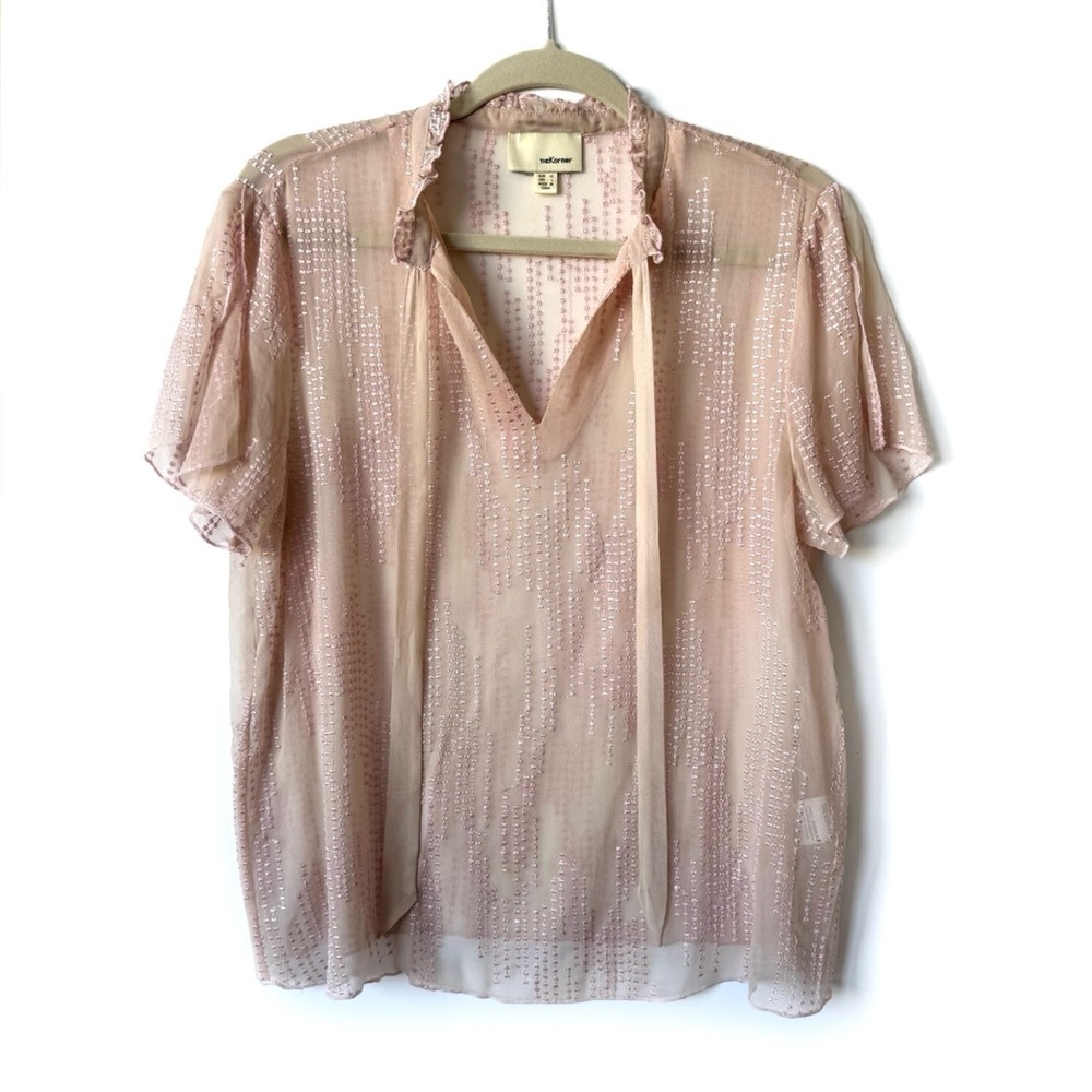 The Korner embroidered silk tie neck blouse